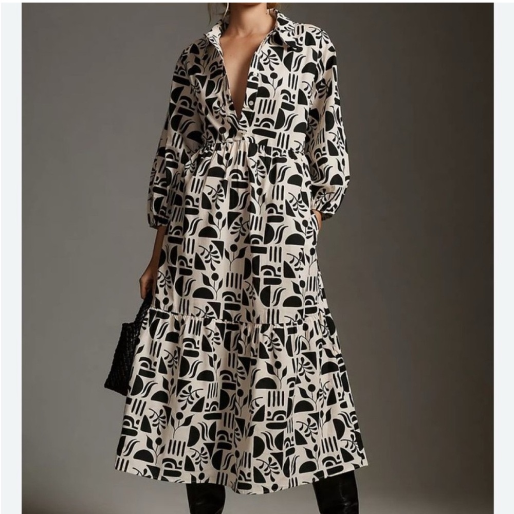 Black and White Long Sleeve shirtdress